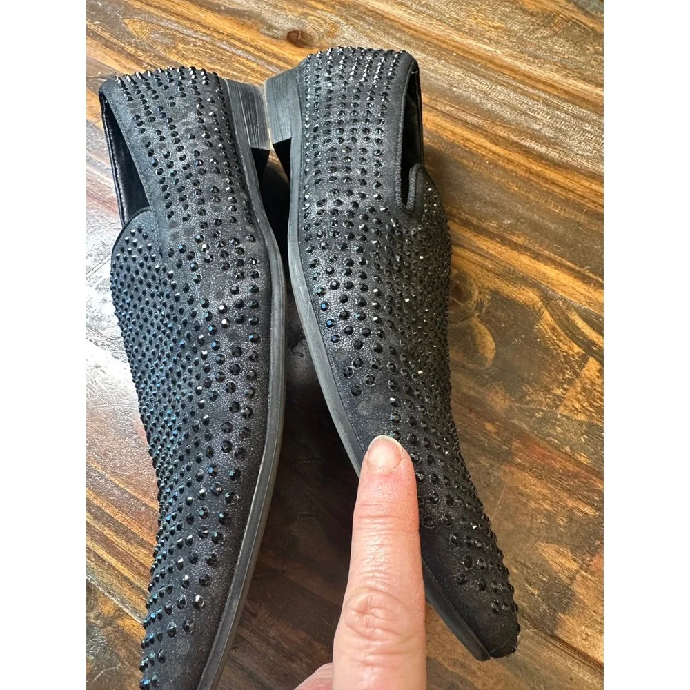 Steve Madden P-Martyr Mens Black Rhinestone Loafers Smoking Slippers Size 9.5